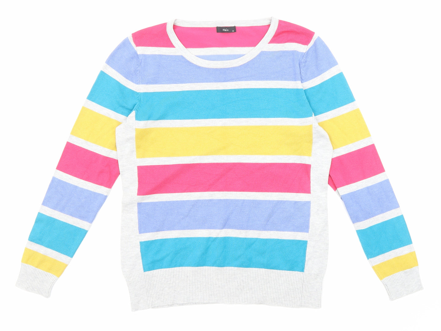 M&Co Womens Multicoloured Scoop Neck Striped Acrylic Pullover Jumper Size 14