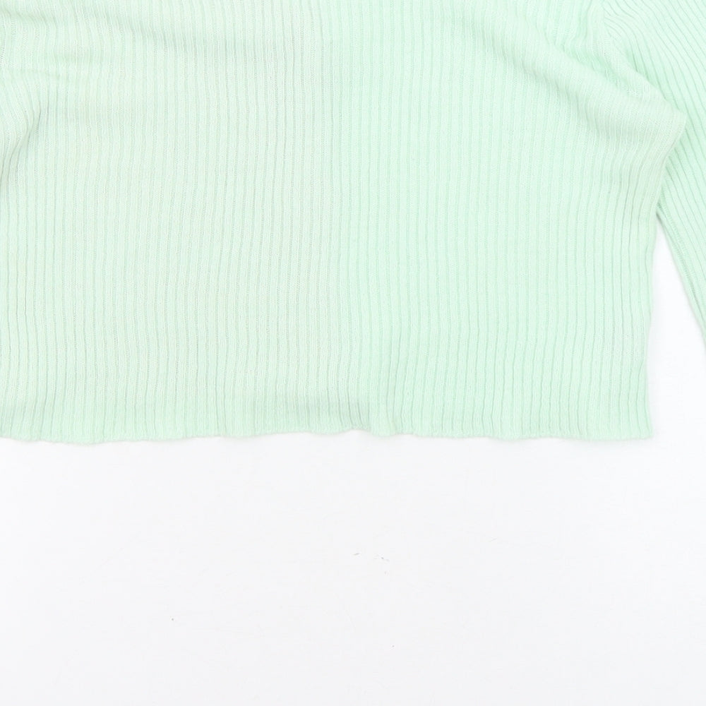 Daisy Street Womens Green V-Neck Acrylic Cardigan Jumper Size 12 - Colour Block Ribbed Button