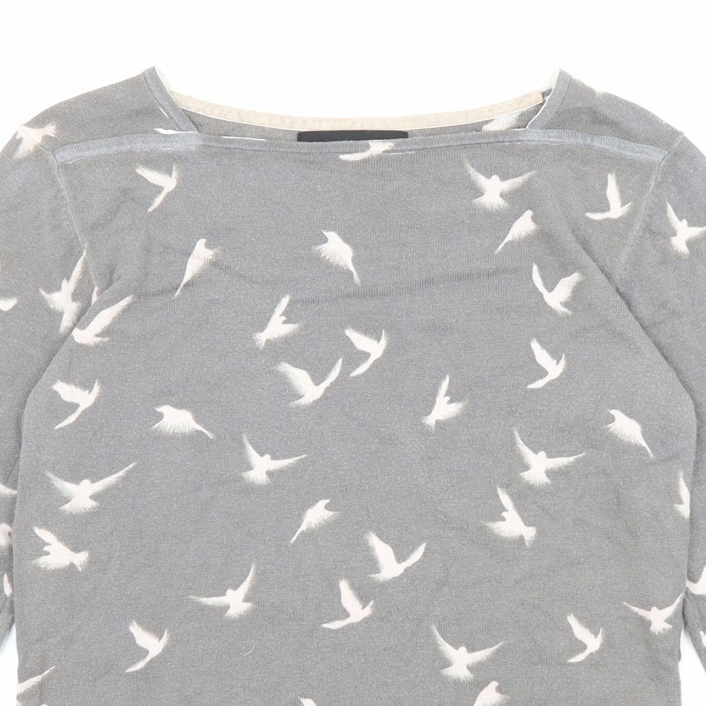 NEXT Womens Grey Square Neck Geometric Cotton Pullover Jumper Size 8 - Bird print