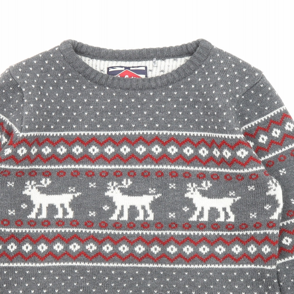 Lee Cooper Womens Grey Crew Neck Geometric Acrylic Pullover Jumper Size 10 - Christmas Reindeer
