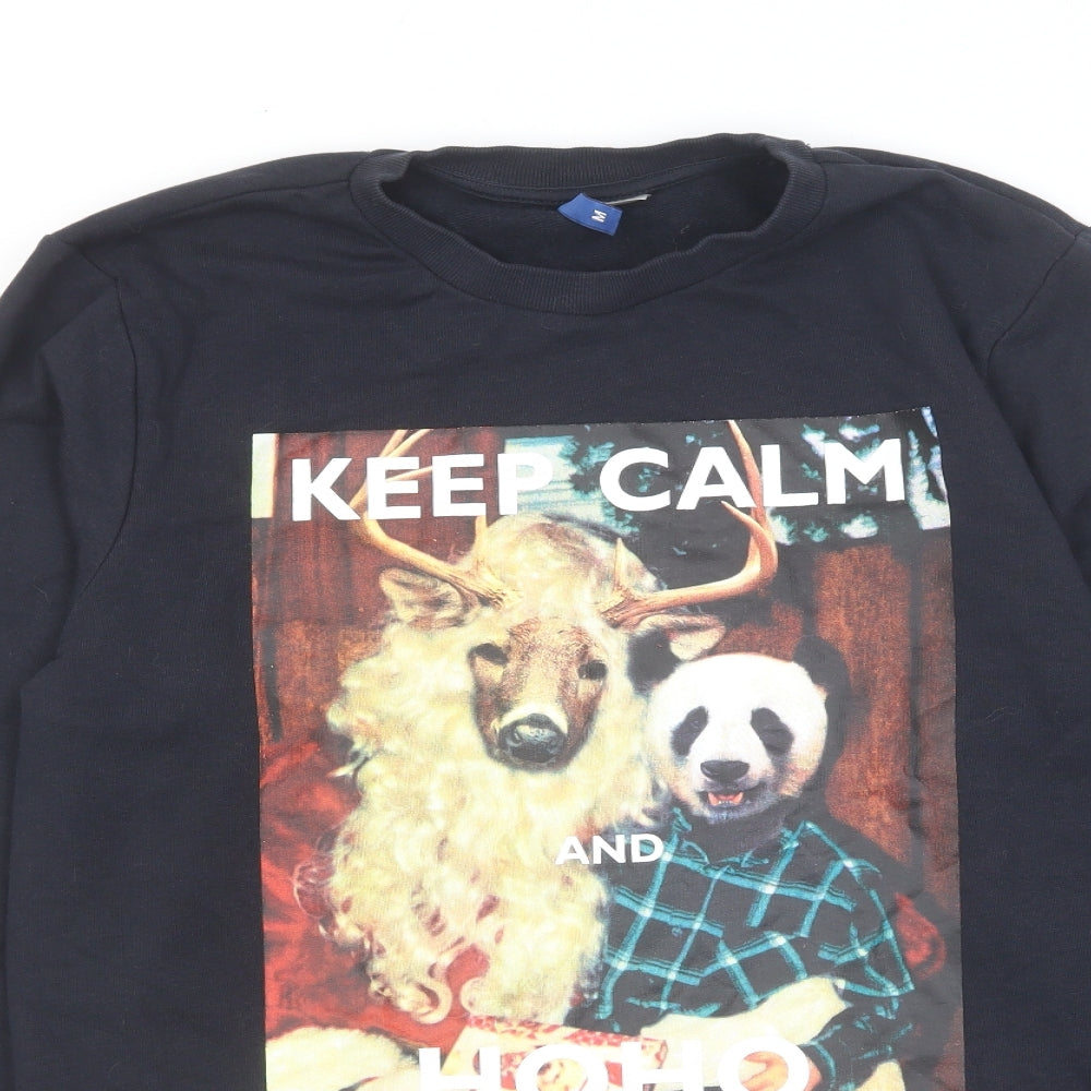 H&M Mens Black Cotton Pullover Sweatshirt Size M - Christmas, Reindeer, Panda
