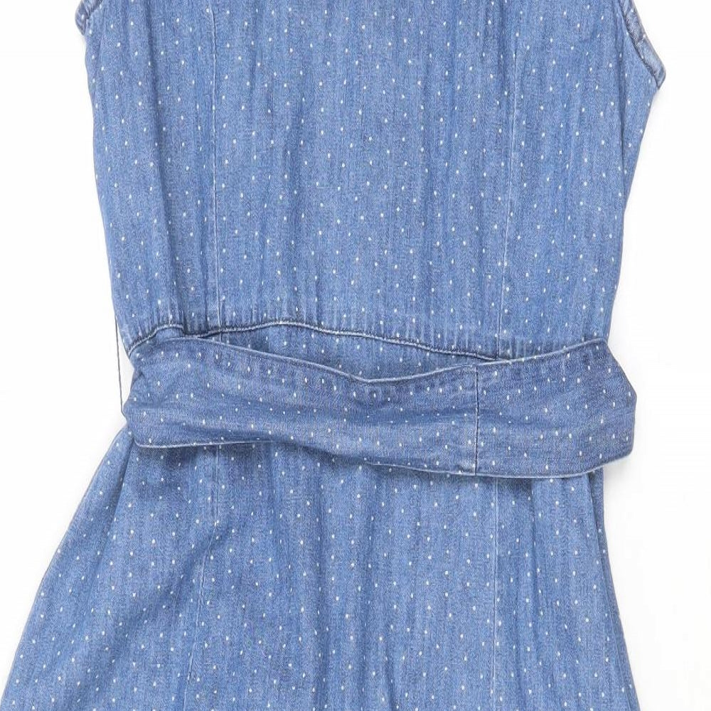 TU Womens Blue Cotton Shirt Dress Size 10 Collared Button