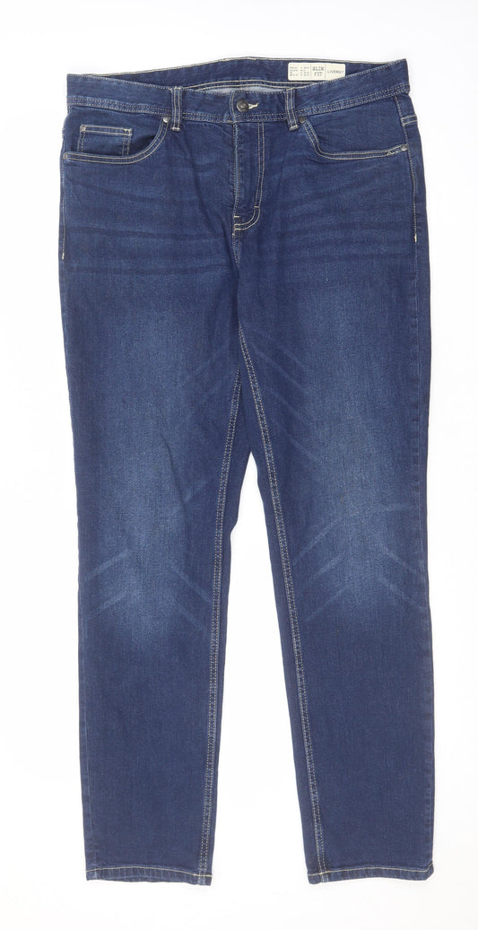 Livergy Mens Blue Cotton Tapered Jeans Size 36 in L32 in Slim Zip