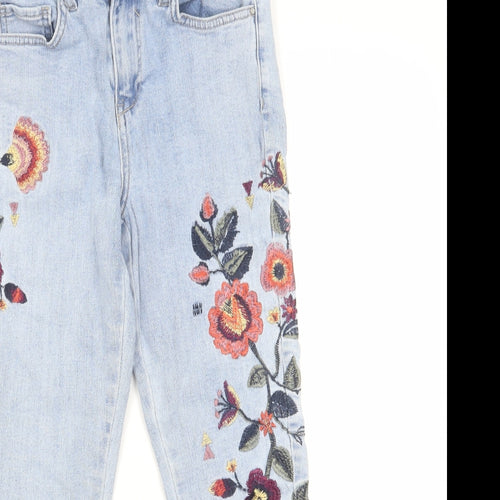 New Look Womens Blue Floral Cotton Straight Jeans Size 8 L24 in Regular Zip