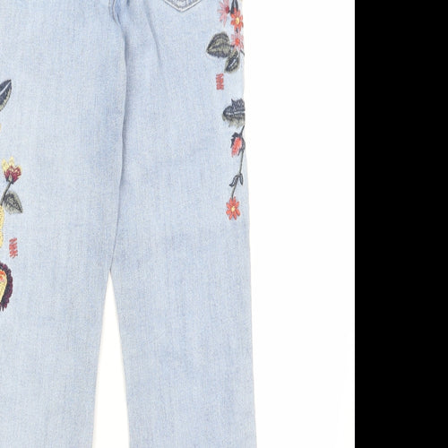 New Look Womens Blue Floral Cotton Straight Jeans Size 8 L24 in Regular Zip