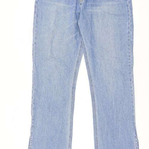 H&M Womens Blue Cotton Straight Jeans Size 14 L32 in Regular Zip