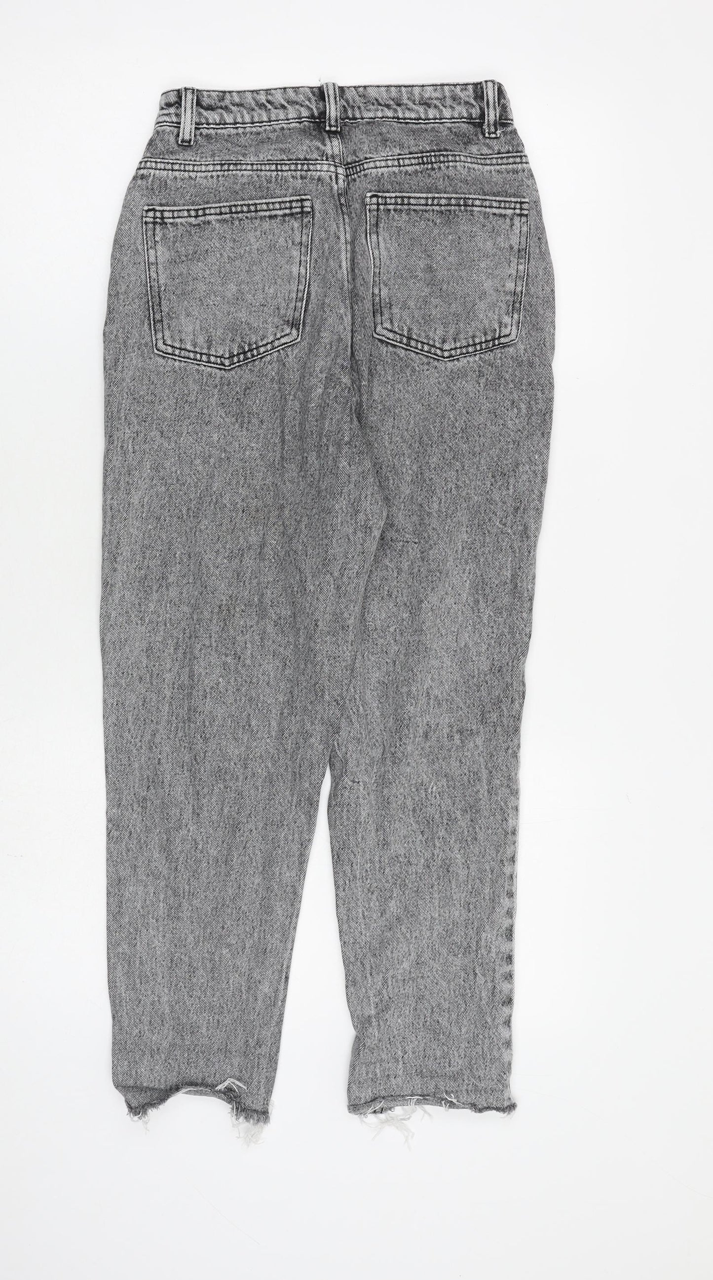 Denim & Co. Womens Grey Cotton Mom Jeans Size 6 L24 in Regular Zip - Distressed Hems