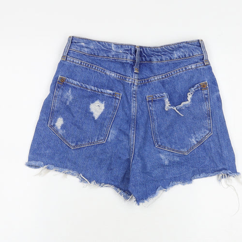 River Island Womens Blue 100% Cotton Boyfriend Shorts Size 6 Regular Zip - Distressed Raw Hems