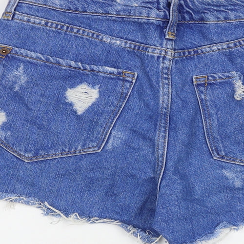 River Island Womens Blue 100% Cotton Boyfriend Shorts Size 6 Regular Zip - Distressed Raw Hems