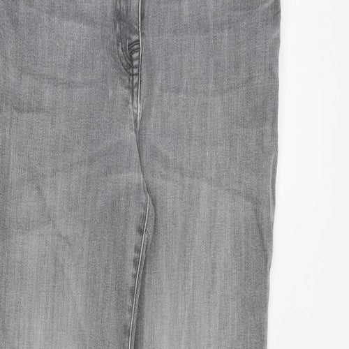 NEXT Womens Grey Cotton Straight Jeans Size 10 L28 in Slim Zip - Washed Denim Look