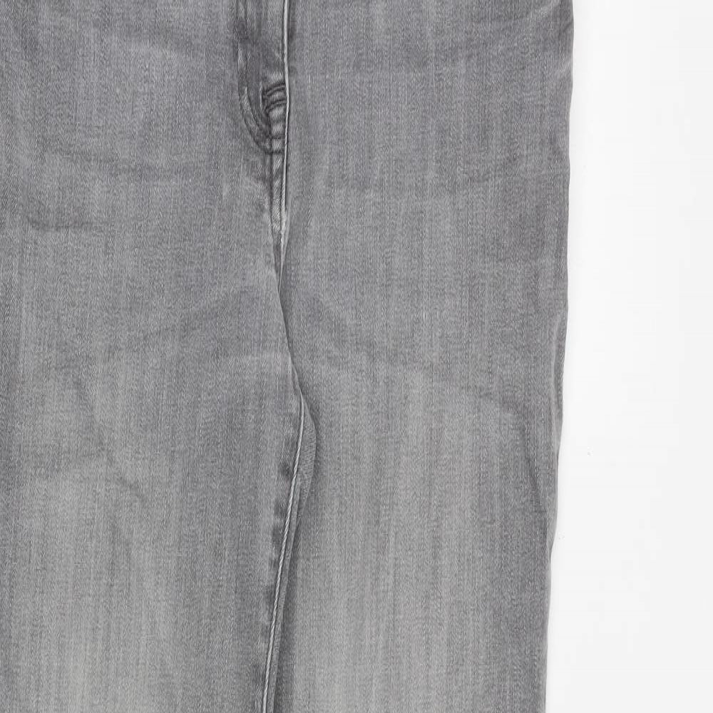 NEXT Womens Grey Cotton Straight Jeans Size 10 L28 in Slim Zip - Washed Denim Look