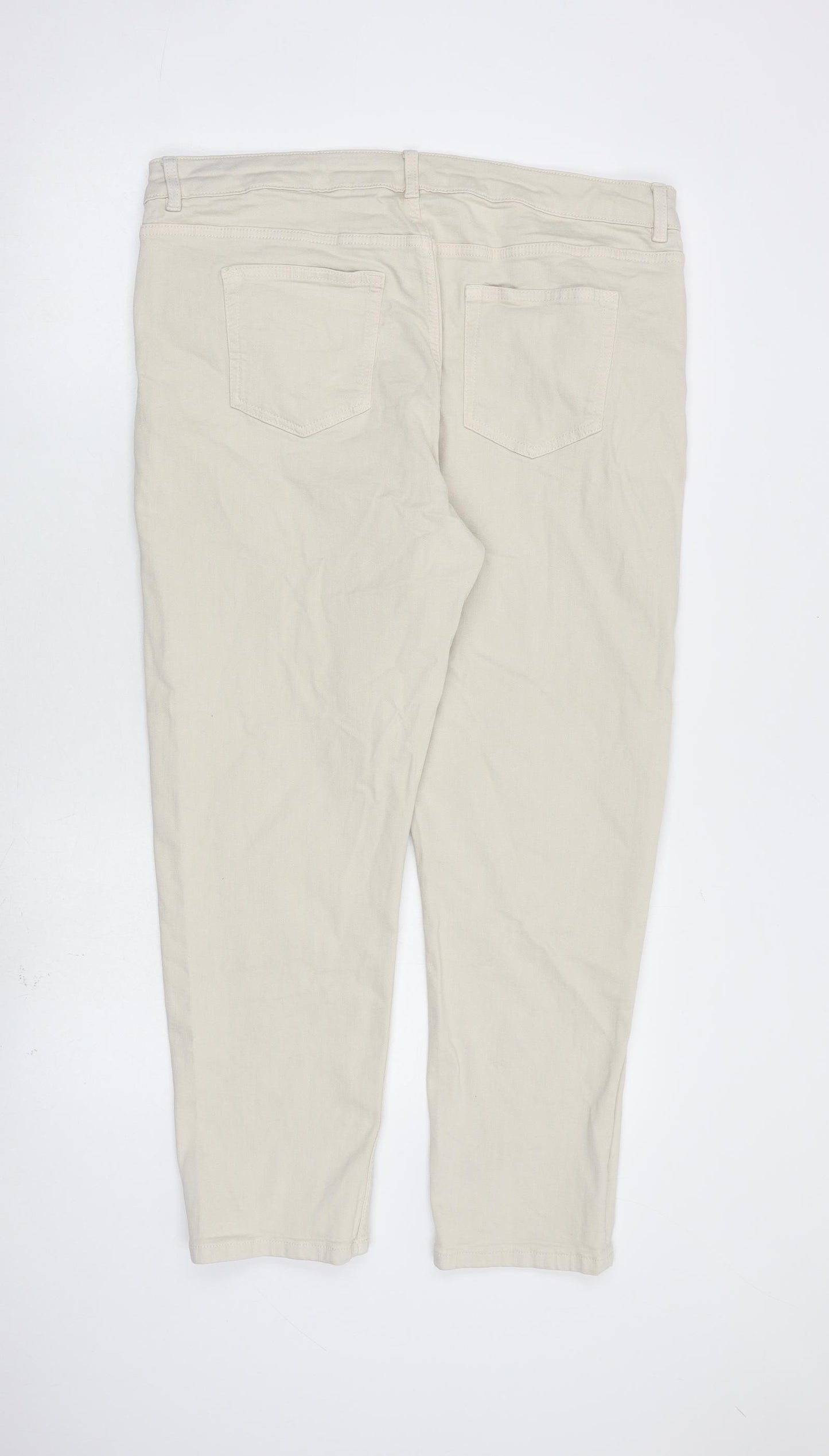 Marks and Spencer Womens Beige Cotton Skinny Jeans Size 16 L26 in Relaxed Zip - Slim