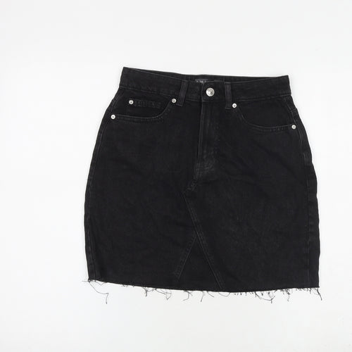 Denim & Co. Womens Black Cotton A-Line Skirt Size 8 Zip - Raw Hem