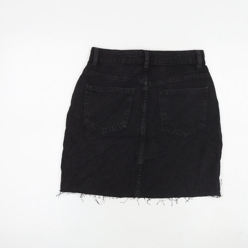Denim & Co. Womens Black Cotton A-Line Skirt Size 8 Zip - Raw Hem