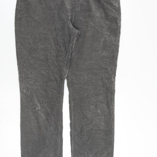 Per Una Womens Grey Cotton Trousers Size 14 L30 in Regular Zip