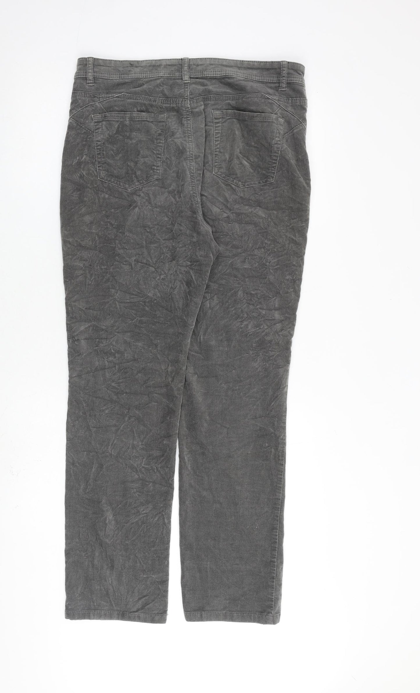 Per Una Womens Grey Cotton Trousers Size 14 L30 in Regular Zip
