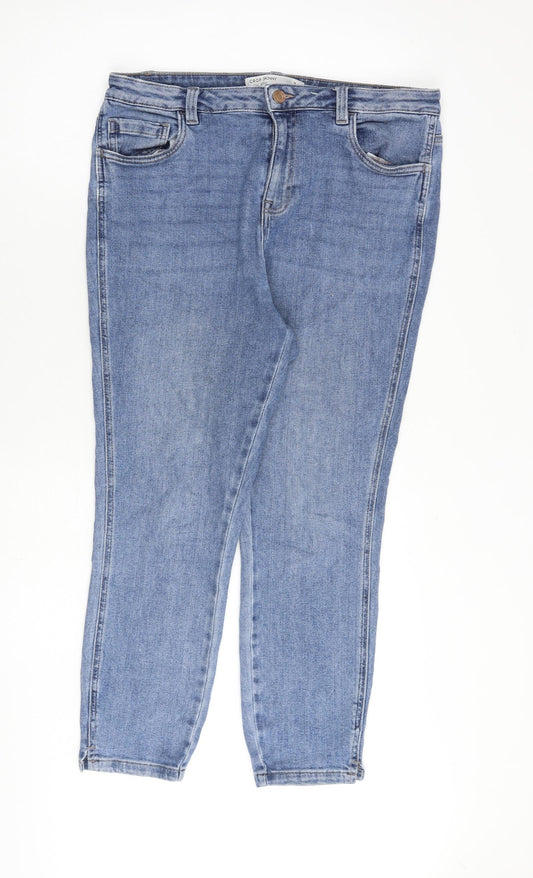 NEXT Womens Blue Cotton Skinny Jeans Size 16 L26 in Regular Zip - Cropped