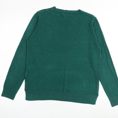 Marks and Spencer Womens Green Crew Neck Acrylic Pullover Jumper Size 14