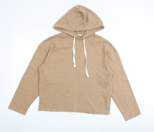 Zara Womens Brown Cotton Pullover Hoodie Size S Pullover - Drawstring Pearl