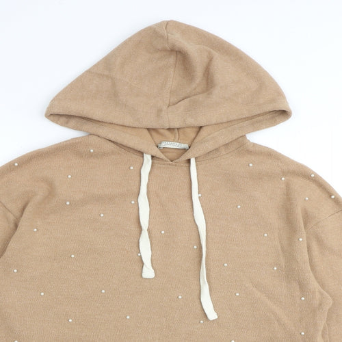 Zara Womens Brown Cotton Pullover Hoodie Size S Pullover - Drawstring Pearl