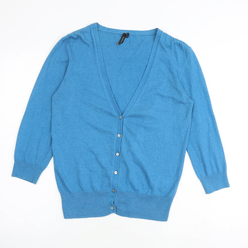 Topshop Womens Blue V-Neck Cotton Cardigan Jumper Size 14