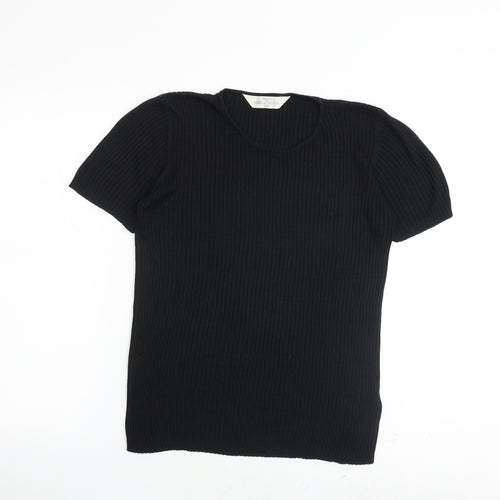 Marks and Spencer Womens Black Silk Basic T-Shirt Size 16 Round Neck
