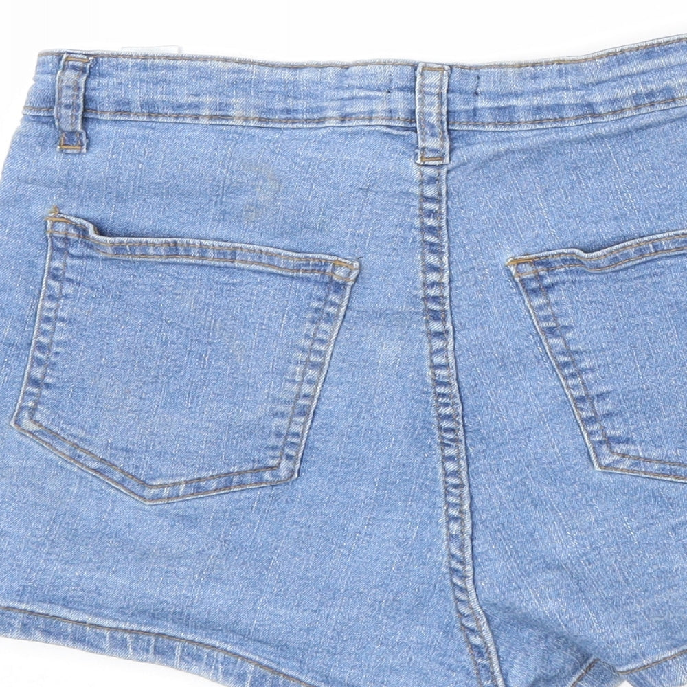 PRETTYLITTLETHING Womens Blue Cotton Boyfriend Shorts Size 8 Regular Zip