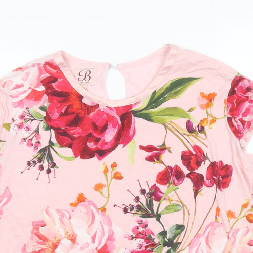 Ted Baker Womens Pink Floral Viscose Basic T-Shirt Size 12 Round Neck