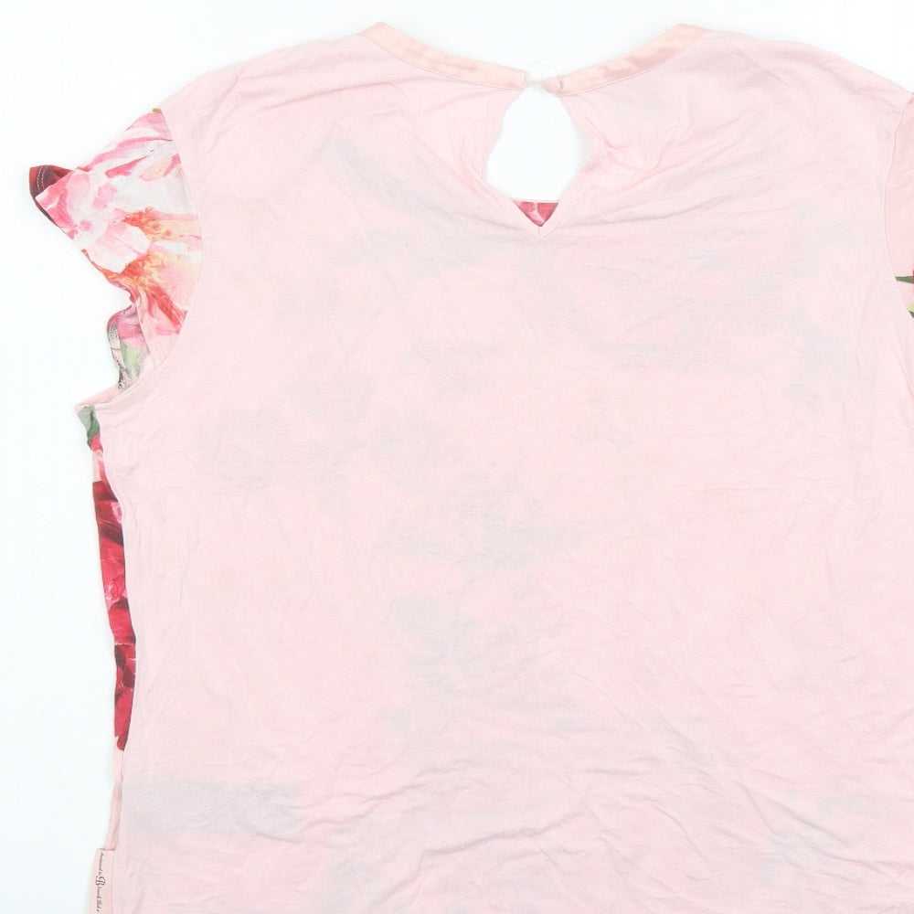 Ted Baker Womens Pink Floral Viscose Basic T-Shirt Size 12 Round Neck