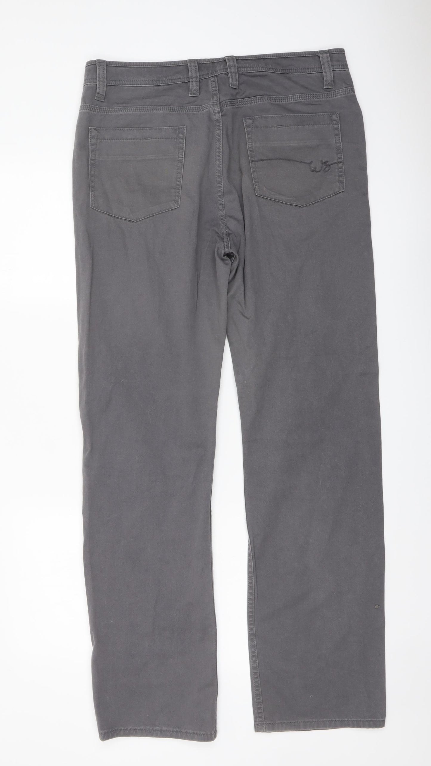 White Stuff Mens Grey Cotton Straight Jeans Size 32 in L31 in Regular Button - Embroidered Detail