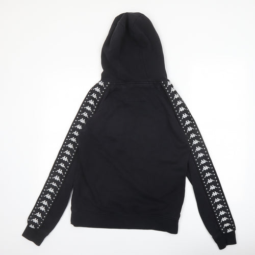 Kappa Mens Black Cotton Pullover Hoodie Size S - Pocket Logo Taped Sleeve Drawstring