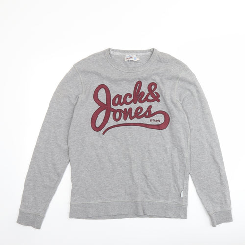 JACK & JONES Mens Grey Cotton Pullover Sweatshirt Size S - Jack & Jones Logo