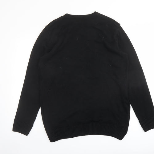 Boohoo Mens Black Crew Neck Acrylic Pullover Jumper Size L Long Sleeve - Christmas Melted Emoji