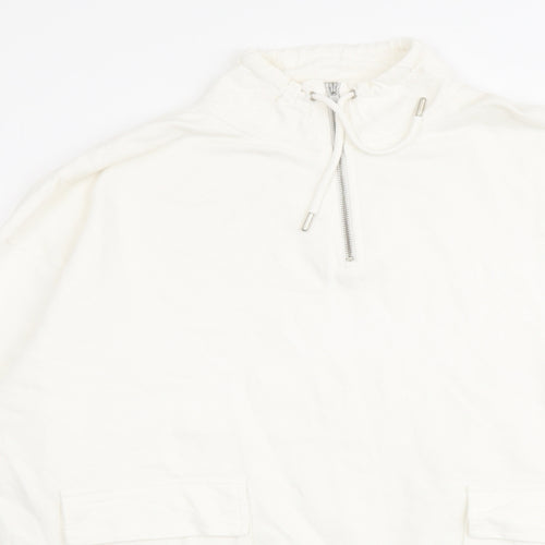 Topman Mens Ivory Cotton Pullover Sweatshirt Size M - Pockets 1/4 Zip Drawstring