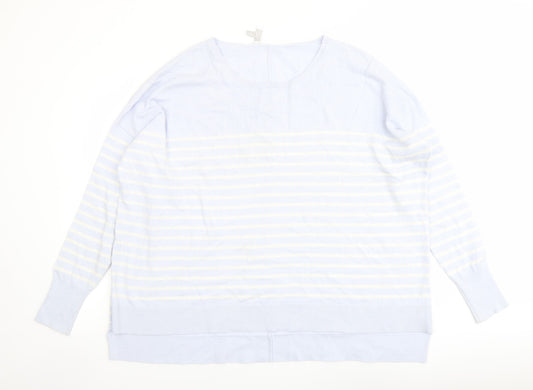 The White Company Womens Blue Round Neck Striped Wool Pullover Jumper Size L