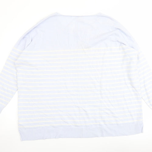 The White Company Womens Blue Round Neck Striped Wool Pullover Jumper Size L