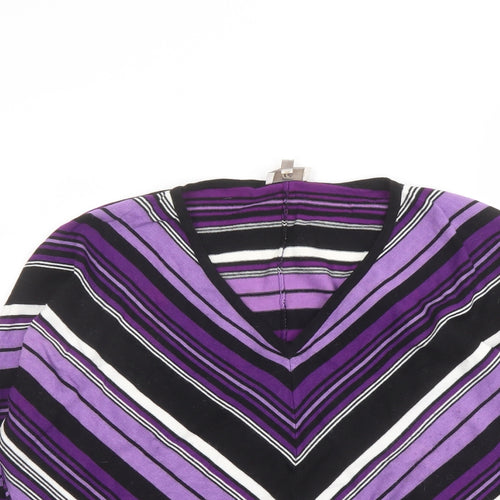 CC Womens Purple V-Neck Striped Viscose Pullover Jumper Size L