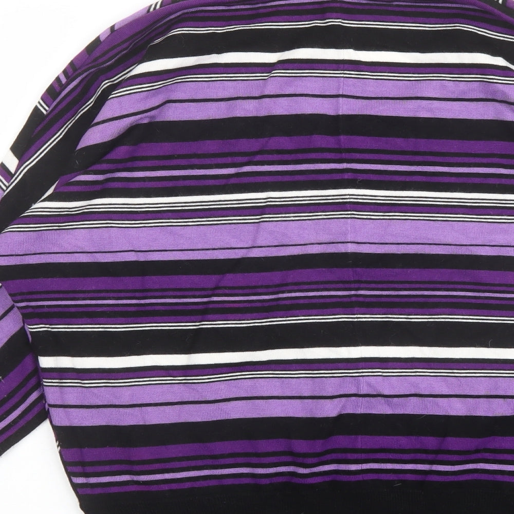 CC Womens Purple V-Neck Striped Viscose Pullover Jumper Size L