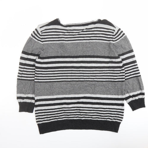 Per Una Womens Grey V-Neck Striped Viscose Pullover Jumper Size 14