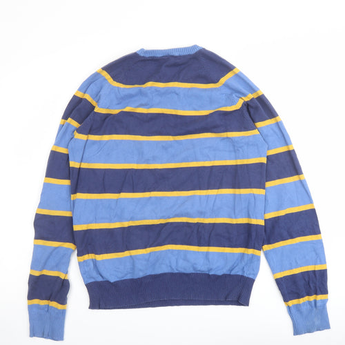 H&M Mens Blue Crew Neck Striped Cotton Pullover Jumper Size L Long Sleeve