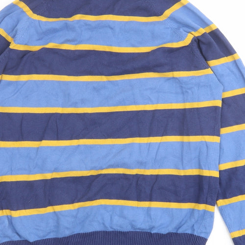 H&M Mens Blue Crew Neck Striped Cotton Pullover Jumper Size L Long Sleeve