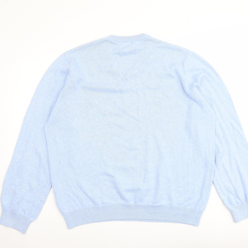 Marks and Spencer Mens Blue V-Neck Cotton Pullover Jumper Size XL Long Sleeve