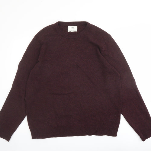 Marks and Spencer Mens Purple Crew Neck Wool Pullover Jumper Size L Long Sleeve