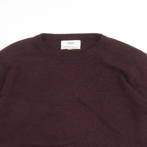 Marks and Spencer Mens Purple Crew Neck Wool Pullover Jumper Size L Long Sleeve