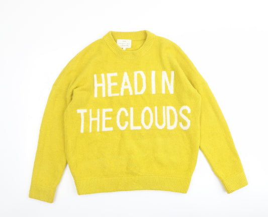 NEXT Womens Yellow Round Neck Acrylic Pullover Jumper Size S - Head In The Clouds