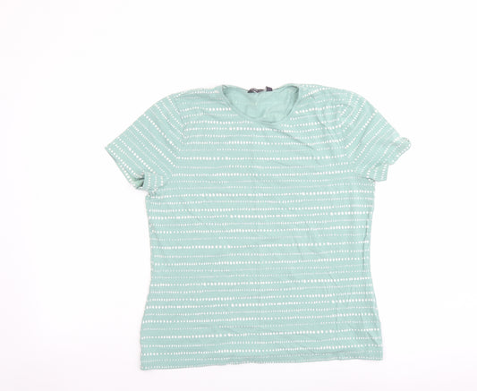 Marks and Spencer Womens Green Striped Cotton Basic T-Shirt Size 16 Crew Neck