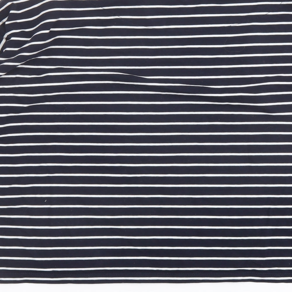 French Connection Womens Blue Striped Cotton Basic T-Shirt Size S Round Neck