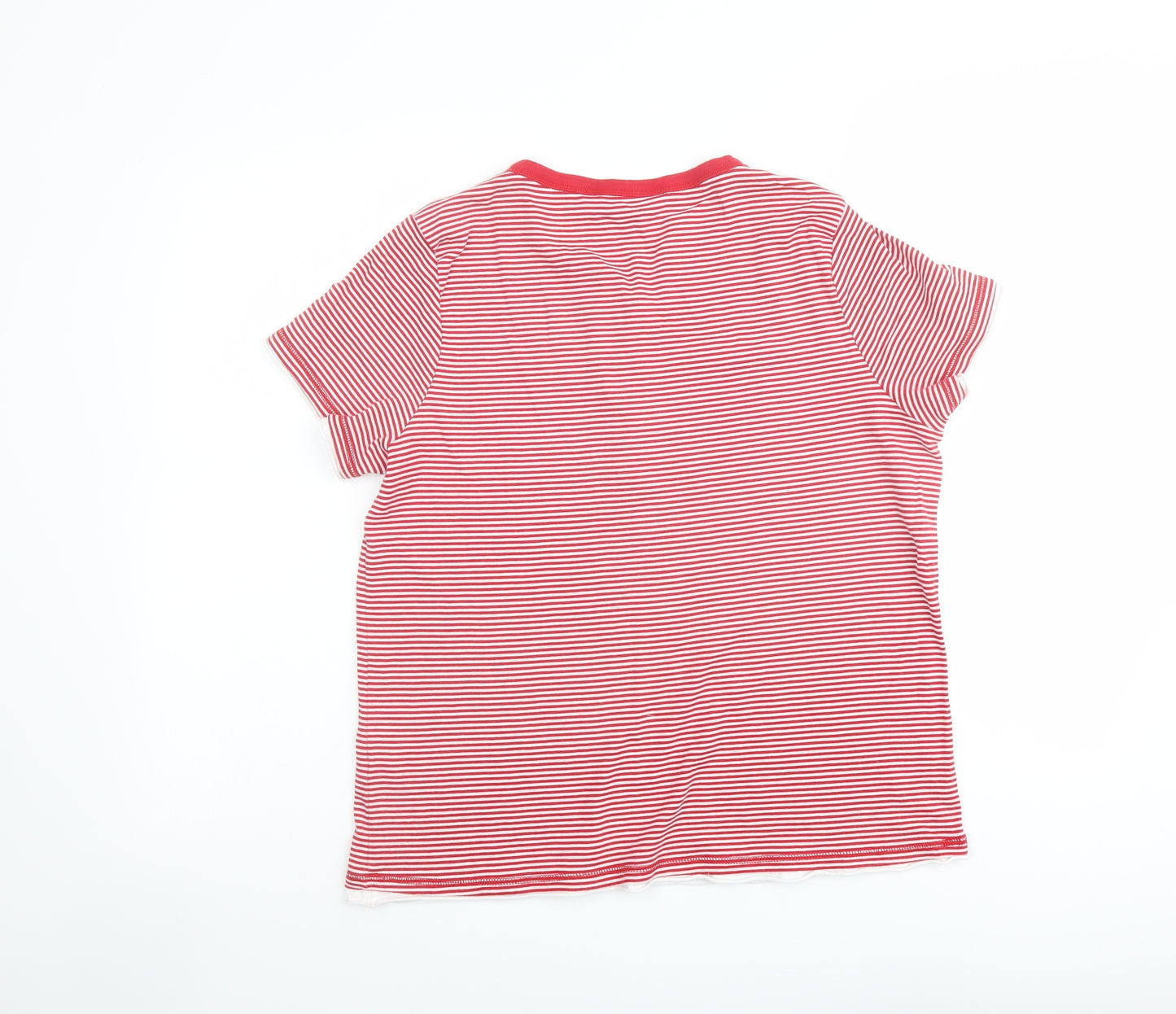 BHS Womens Red Striped Cotton Basic T-Shirt Size 20 V-Neck