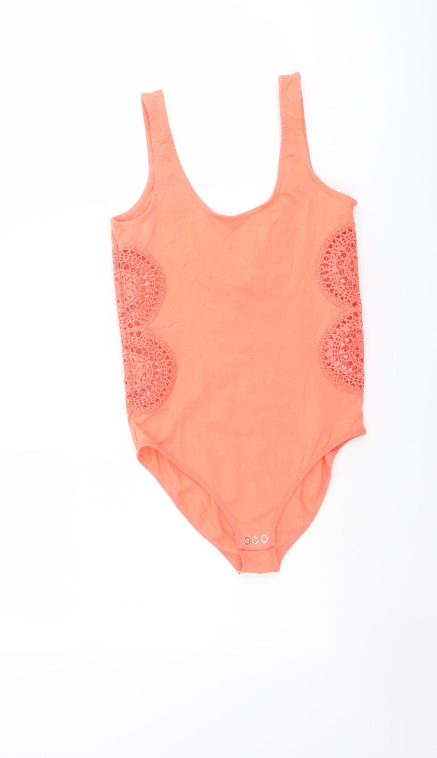Topshop Womens Orange Cotton Playsuit One-Piece Size 8 Snap - Cut Out Lace Side