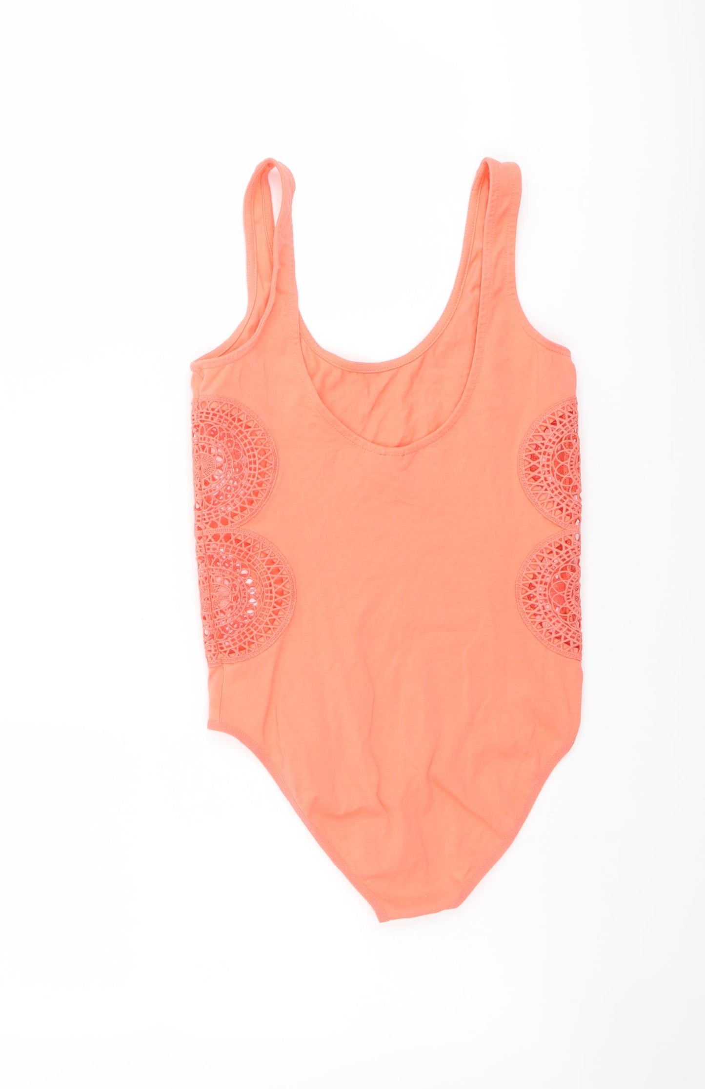 Topshop Womens Orange Cotton Playsuit One-Piece Size 8 Snap - Cut Out Lace Side